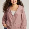 Plain Hooded Pocket Zipper Fly Drawstring Jacket