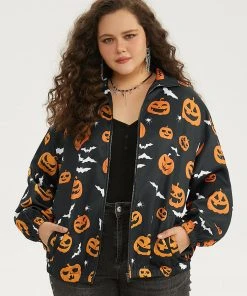 Halloween Graphic Zipper Fly Pocket Coat -Clothing Shop 718020334 zg 837713e3 d27e 458d ba06 1482959b092d