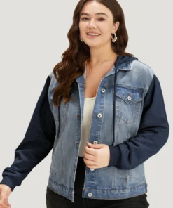 Hooded Patchwork Flap Pocket Denim Jacket -Clothing Shop 718051768 is 597fec91 b9ea 4e46 aa44 b079ab94623b