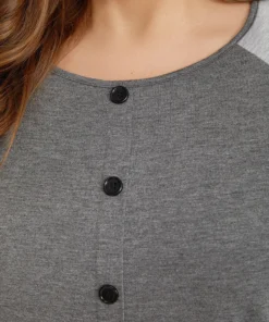 Colorblock Contrast Button Detail Raglan Sleeve Sleep Top -Clothing Shop 718100018 at