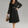 Star Glitter Mesh Lantern Sleeve Ruffle Dress