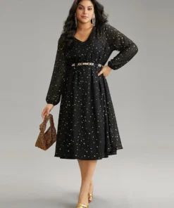 Star Glitter Mesh Lantern Sleeve Ruffle Dress