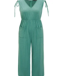 Plain Patched Pocket Zipper Drawstring Shoulder Jumpsuit -Clothing Shop 718665074 bs