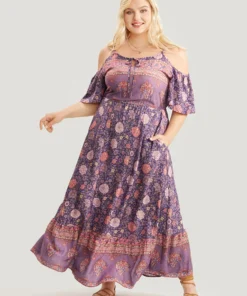 Floral Print Pocket Keyhole Ruffles Cold Shoulder Maxi Dress -Clothing Shop 71876864 yb 8ada5bd5 6a4a 44e6 8a22 705e2baebb2a