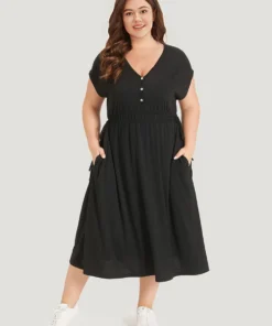 Supersoft Essentials Drawstring Button Detail Batwing Sleeve Dress