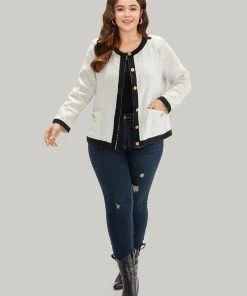 Two Tone Tweed Buckle Detail Pocket Blazer -Clothing Shop 719798714 oz