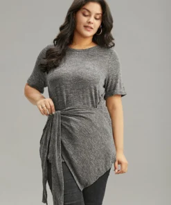 Plain Bowknot Front Heather T-shirt 11 Plain Bowknot Front Heather T-shirt -Clothing Shop 719902290 xd