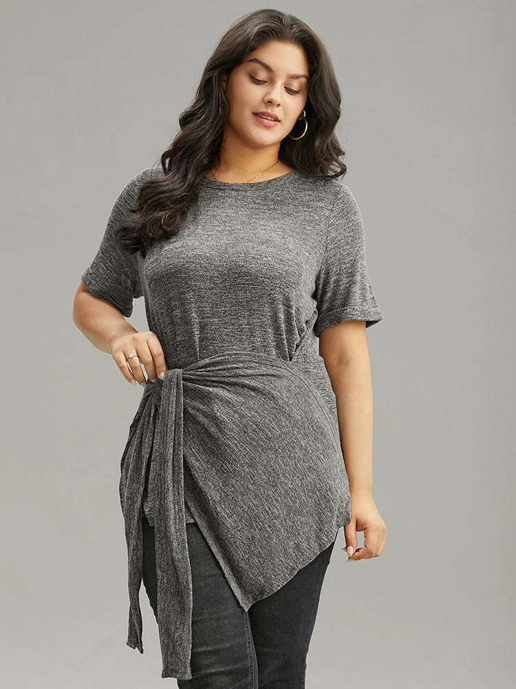 Plain Bowknot Front Heather T-shirt 5 Plain Bowknot Front Heather T-shirt - Image 3