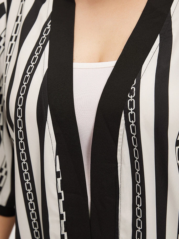 Striped Patchwork Contrast Open Front Kimono 9 Striped Patchwork Contrast Open Front Kimono - Image 7