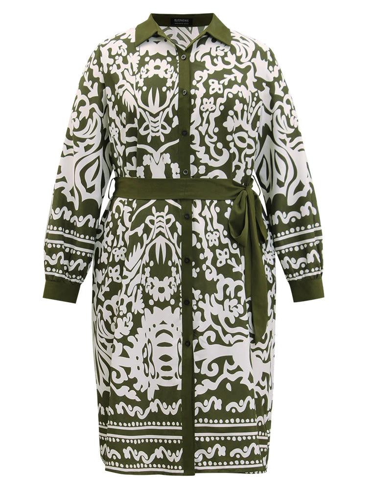 Boho Print Pocket Button Through Belted Contrast Dress 10 Boho Print Pocket Button Through Belted Contrast Dress - Image 8