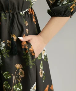 Floral Tassel Trim Gathered Knot Neck Dress -Clothing Shop 72170300 hf 134a1450 ad88 459d 8bdb 333be6da6bba