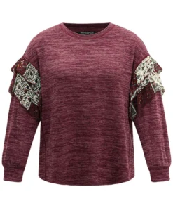 Boho Print Patchwork Tiered Ruffles Dolman Sleeve Sweatshirt -Clothing Shop 722217214 it