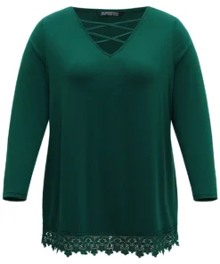 Solid Lace Panel Crisscross V Neck T-shirt -Clothing Shop 722937739 af f3c8e5df f5da 41b1 8341 c87de93be8ba