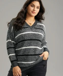 V Neck Striped Contrast Heather Pullover 12 V Neck Striped Contrast Heather Pullover -Clothing Shop 723092878 fq