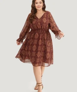 Bandana Print Elastic Waist Flutter Trim Dress -Clothing Shop 723191328 nt