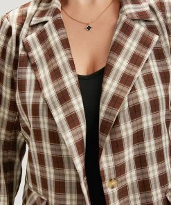 Plaid Button Through Flap Pocket Blazer 18 Plaid Button Through Flap Pocket Blazer -Clothing Shop 723353709 fn