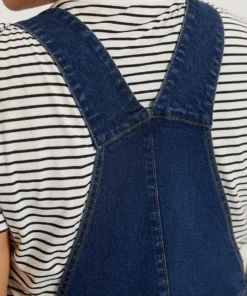 Solid Adjustable Straps Pocket Roll Hem Denim Overalls -Clothing Shop 723360497 kf