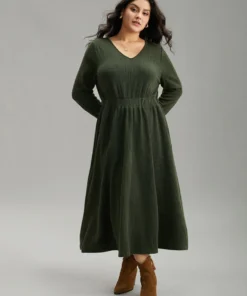 Plain Plisse Elastic Cuffs Midi Dress