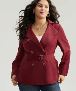 Twill Lapel Collar Belted Button Up Buckle Detail Coat -Clothing Shop 724022434 sg