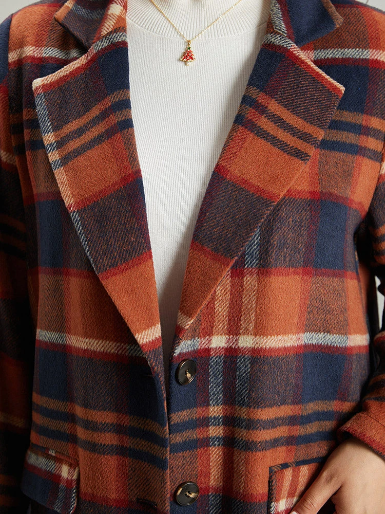 Lapel Collar Plaid Pocket Button Up Coat 9 Lapel Collar Plaid Pocket Button Up Coat - Image 7