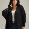 Patchwork Pearl Beaded Curved Hem Cardigan -Clothing Shop 725236451 ju