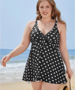 Polka Dot Twist Front Adjustable Straps Swim Dress -Clothing Shop 725684805 ei
