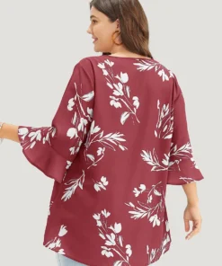 Floral Asymmetrical Hem Ruffle Trim Flounce Sleeve Blouse -Clothing Shop 726631947 jd fe1149c9 eee8 4267 aa43 c8b1131e87b8
