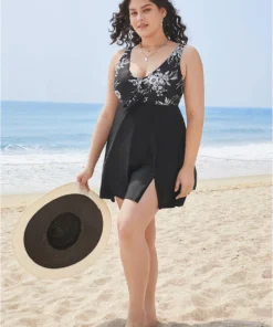 Floral Patchwork Knotted Front Split Swim Dress -Clothing Shop 726829718 kz