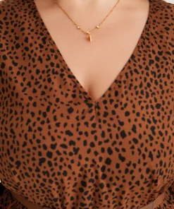 Leopard Lantern Sleeve V Neck Pocket Dress -Clothing Shop 72687098 jc