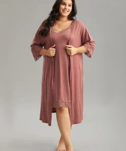 Solid Guipure Lace Pocket Open Front Loungewear