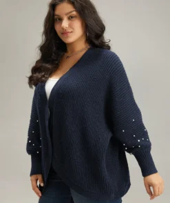 Patchwork Pearl Beaded Curved Hem Cardigan 25 Patchwork Pearl Beaded Curved Hem Cardigan -Clothing Shop 727742507 xk