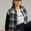 Plaid Button Through Pocket Baseball Collar Bomber Jacket -Clothing Shop 727847066 ue