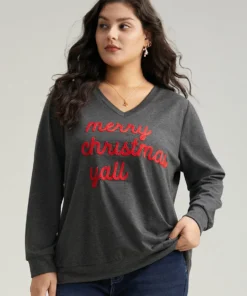 Christmas Letter V Neck Sweatshirt -Clothing Shop 728133653 dj