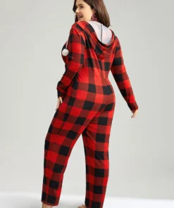 Plaid Zipper Hooded Fluffy Ball Pocket Sleep Jumpsuit 10 Plaid Zipper Hooded Fluffy Ball Pocket Sleep Jumpsuit -Clothing Shop 728140116 vb