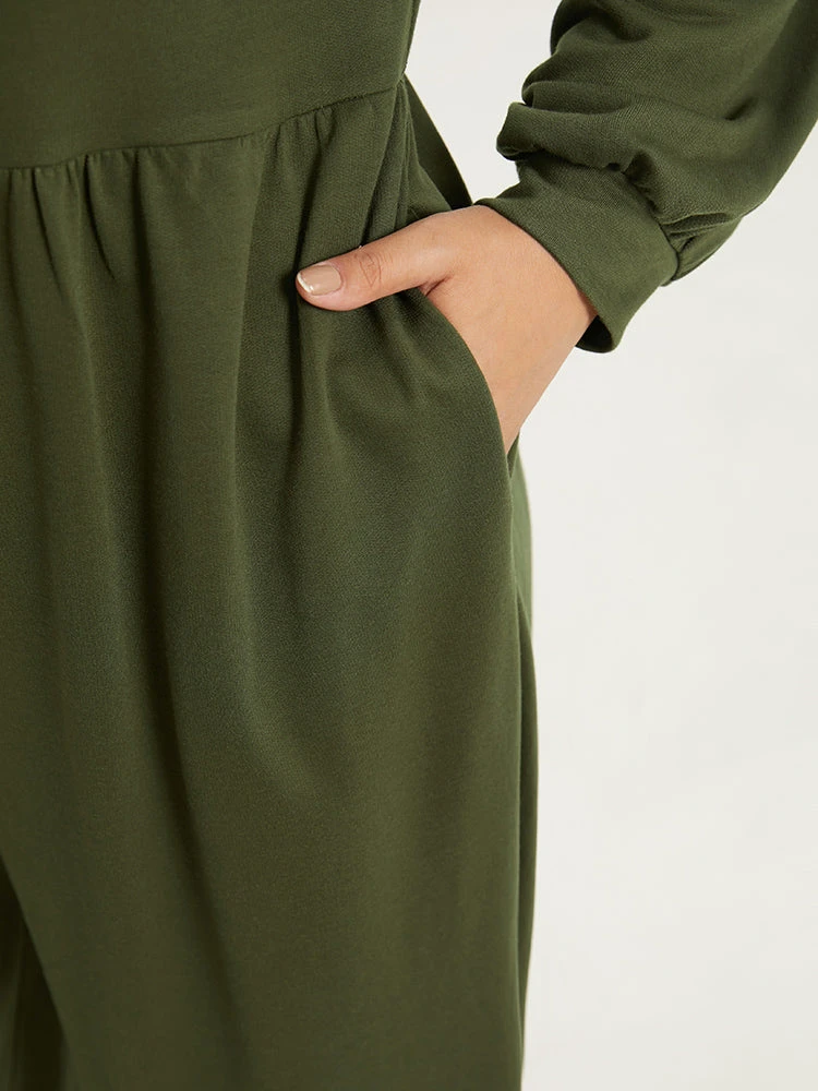 Solid Half Zip Hooded Gathered Jumpsuit 8 Solid Half Zip Hooded Gathered Jumpsuit - Image 6