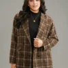 Plaid Double Breasted Flap Pocket Blazer -Clothing Shop 72891682 yb