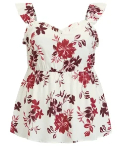 Floral Print Babydoll Ruffles Trim Cami Top -Clothing Shop 729130141 sw