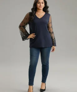 Floral Crochet Lace Mesh Bell Sleeve T-shirt -Clothing Shop 729335668 re