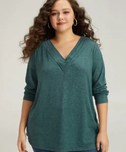 Plain Heather Pleated V Neck T-shirt -Clothing Shop 729845810 uq 6b2ea49b 5d03 44b6 8f62 d3fa6a33ef1c