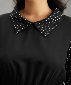 Polka Dot Patchwork Lapel Collar Elastic Waist Blouse -Clothing Shop 730980345 sx 98469bcd 2ded 4901 b1ae 72b2fd9f1db9