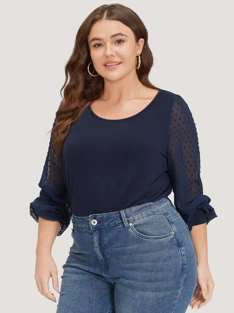 Plain Mesh Patchwork Lantern Sleeve Crew Neck Bodysuit 6 Plain Mesh Patchwork Lantern Sleeve Crew Neck Bodysuit - Image 4