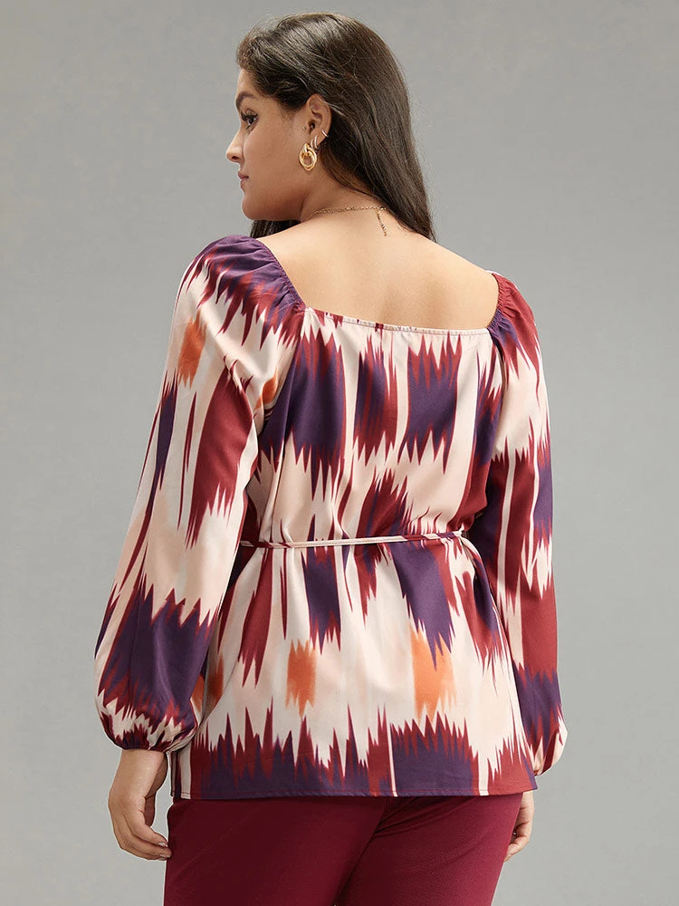 Tie Dye Print Ties Square Neck Blouse 4 Tie Dye Print Ties Square Neck Blouse - Image 2