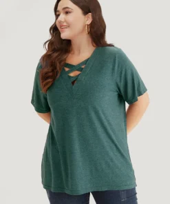 Plain Heather Crisscross V Neck T-shirt -Clothing Shop 732240763 sm e81e6c26 9c29 472f 9a0a 0f90e16b622a