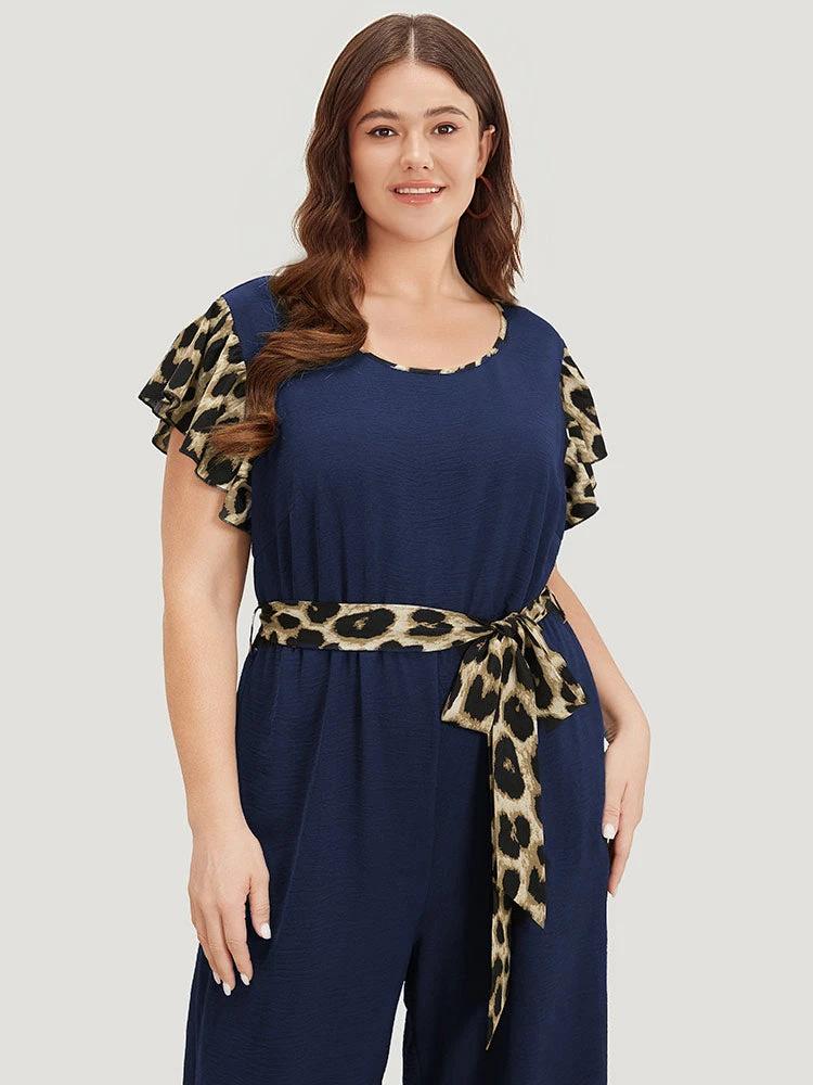 Leopard Patchwork Pocket Belted Ruffle Sleeve Jumpsuit 17 Leopard Patchwork Pocket Belted Ruffle Sleeve Jumpsuit - Image 15