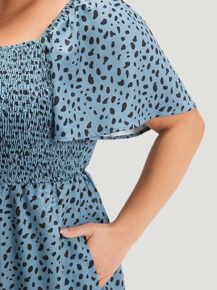 Leopard Print Square Neck Shirred Flutter Sleeve Jumpsuit 8 Leopard Print Square Neck Shirred Flutter Sleeve Jumpsuit - Image 6