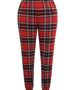 Christmas Plaid Elastic Waist Sleep Bottoms -Clothing Shop 73383716 sl