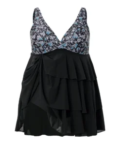 Floral Patchwork Ruffle Tiered Swim Dress -Clothing Shop 734287300 oy