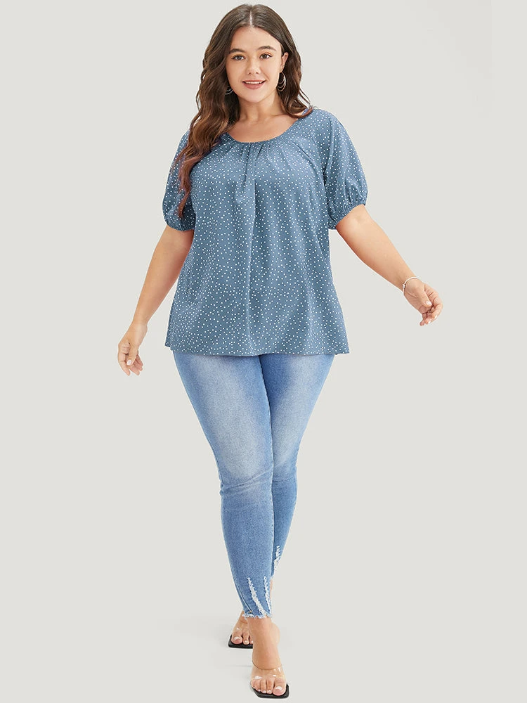 Polka Dot Pleated Round Neck Puff Sleeve Blouse 15 Polka Dot Pleated Round Neck Puff Sleeve Blouse - Image 13