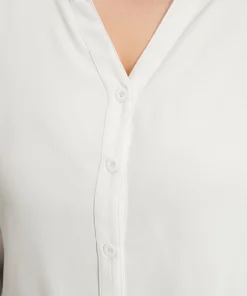 Anti-Wrinkle Plain Button Through Shirt Collar Tab Sleeve Blouse -Clothing Shop 735828859 pk