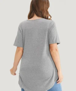 Star Print Split Arc Hem T-shirt -Clothing Shop 735876102 op